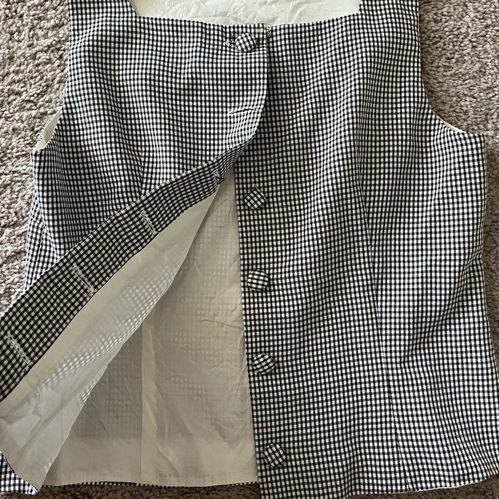 Vintage gingham black and white Embroidered square neck sleeveless Top size 10 - Picture 7 of 8